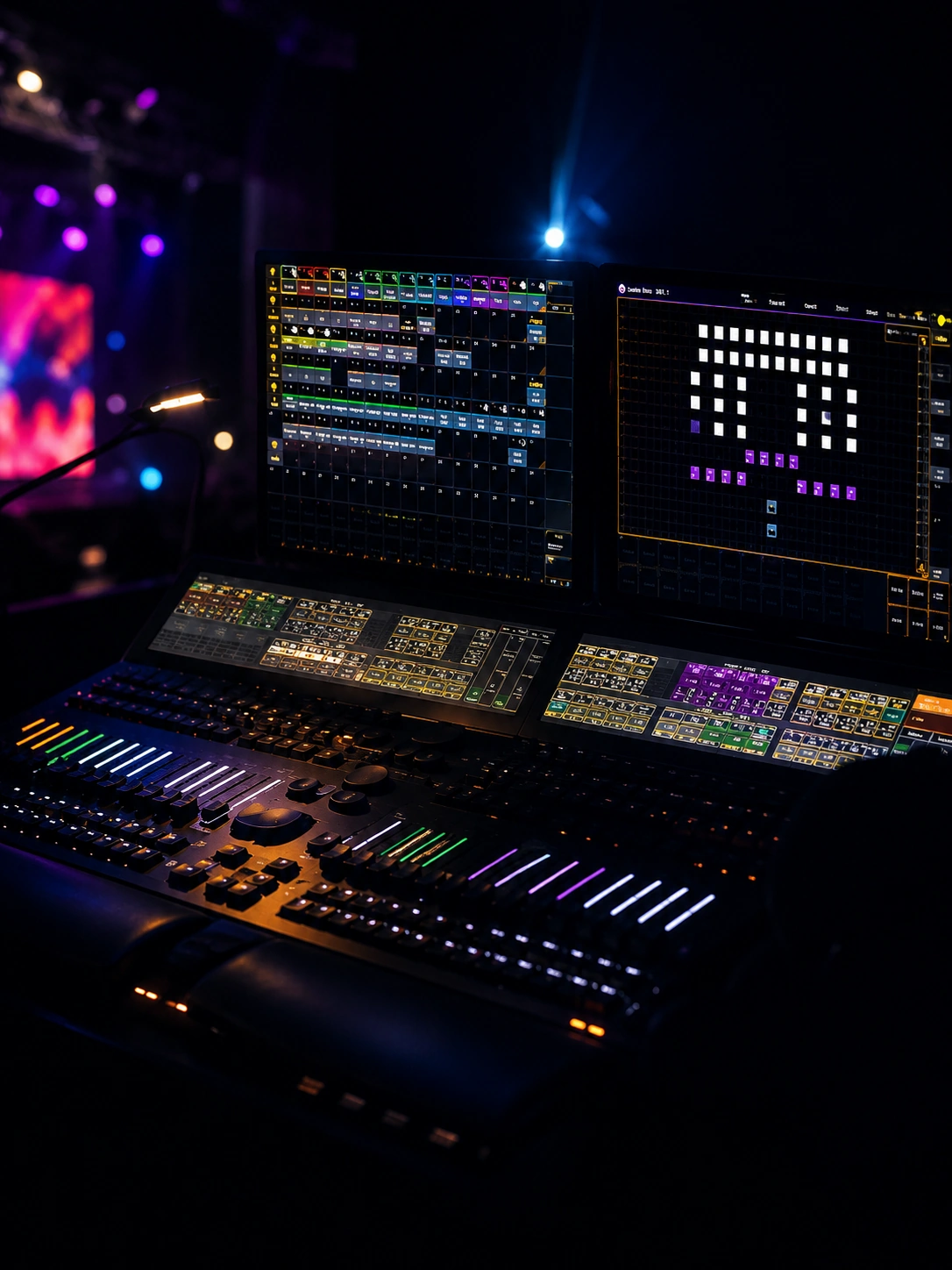 Lighting control console used for performance cues